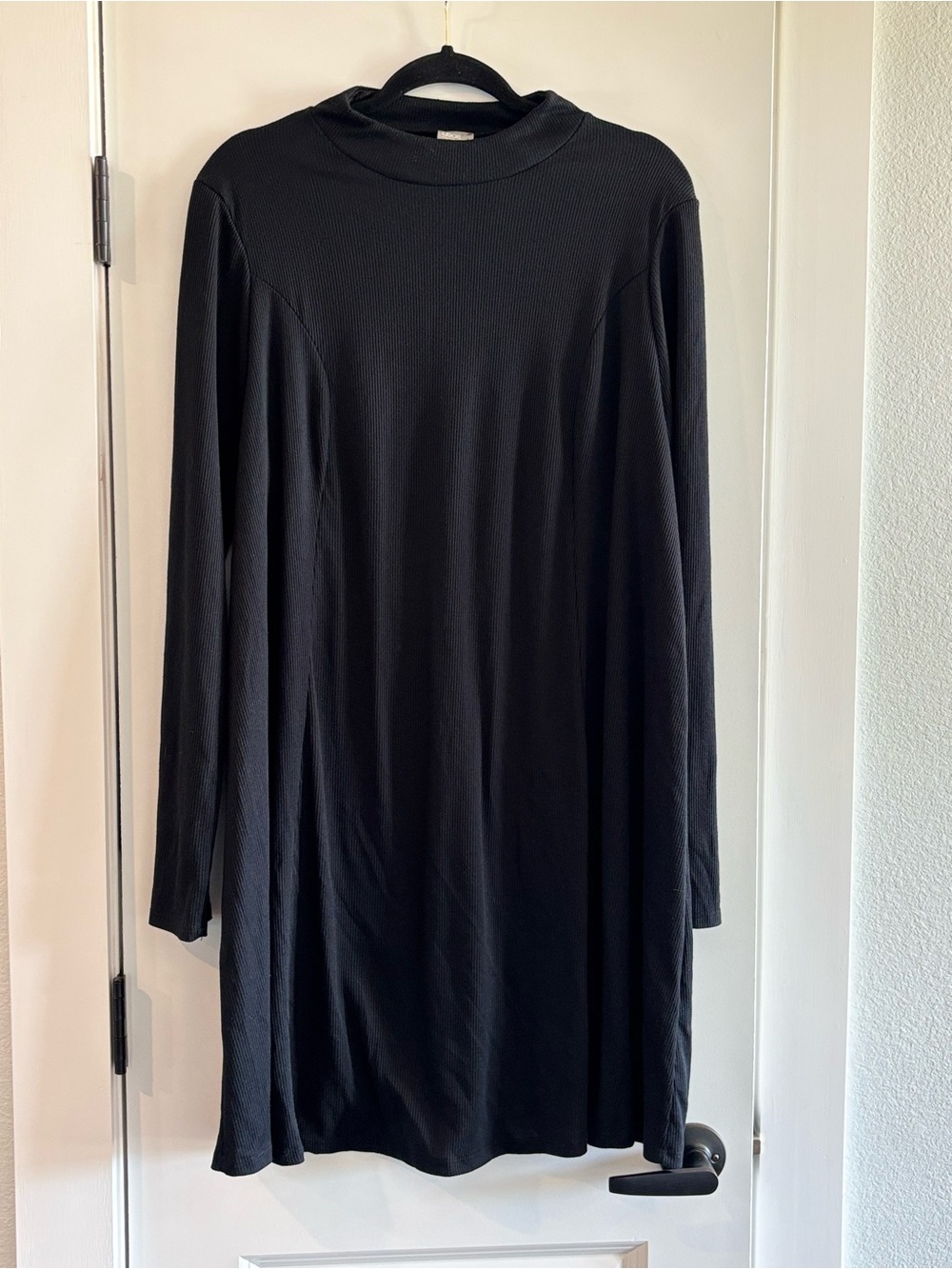 ASOS Black Ribbed Mock Neck Shift Dress Women's 16 Long Sleeve minimalist